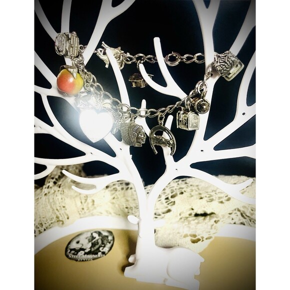 Antique Vintage Retro Heavy Sterling Charm Bracelet 6.5" - Picture 8 of 8